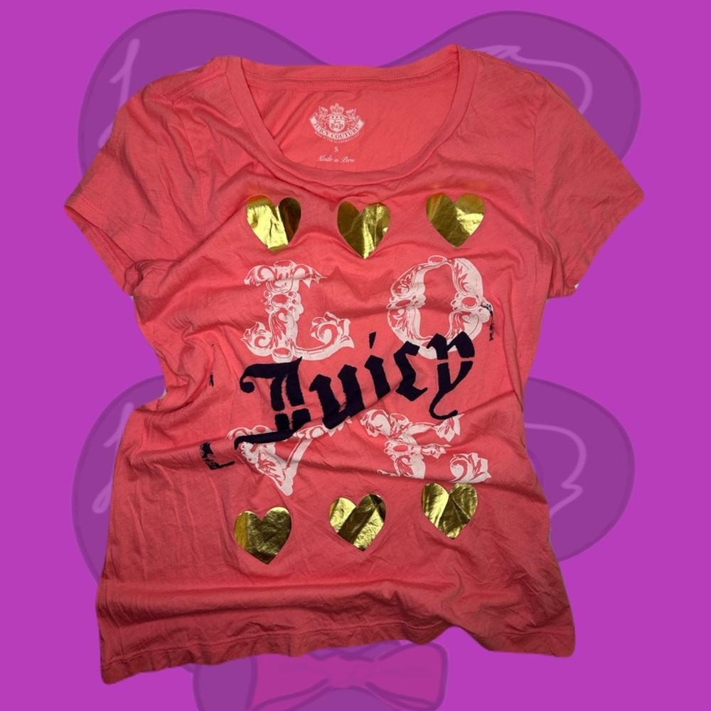 Juicy Couture Pink and Gold Heart Super Soft T-Shirt for Women